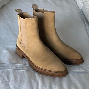 Quince Suede Chelsea Booties in Tan Suede
